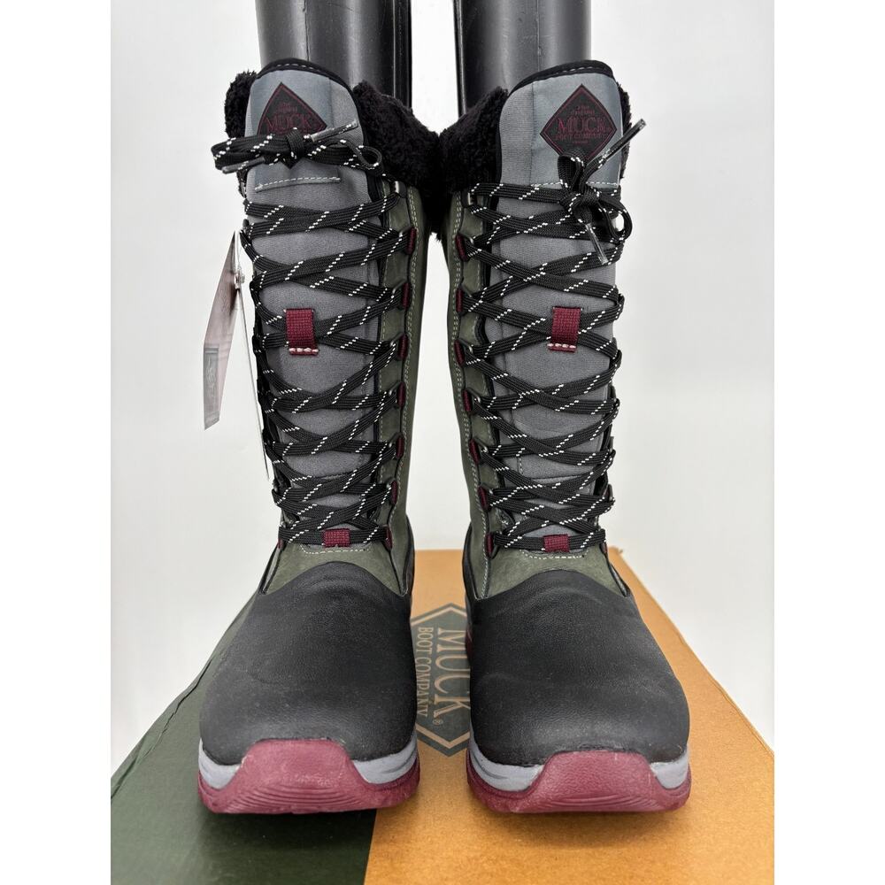 Muck Womens Arctic Apres Lace Tall WALT-100 Winter Boots 6 Black Gray Cozy NEW